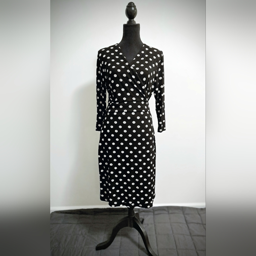 Sade New York Martey Knit Polka Dot Wrap Dress, Size 12